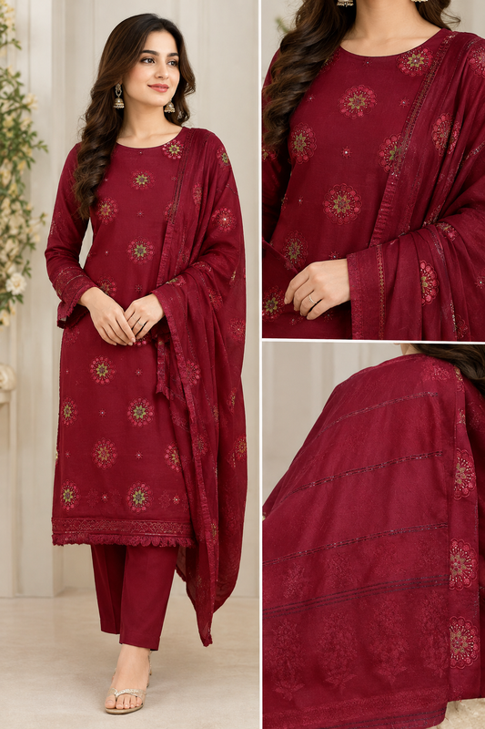 T. Parishay 3-Piece Luxury Embroidered Winter Dhanak Collection