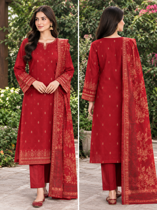 Sapphire 3-Piece Lawn Jacquard Suit