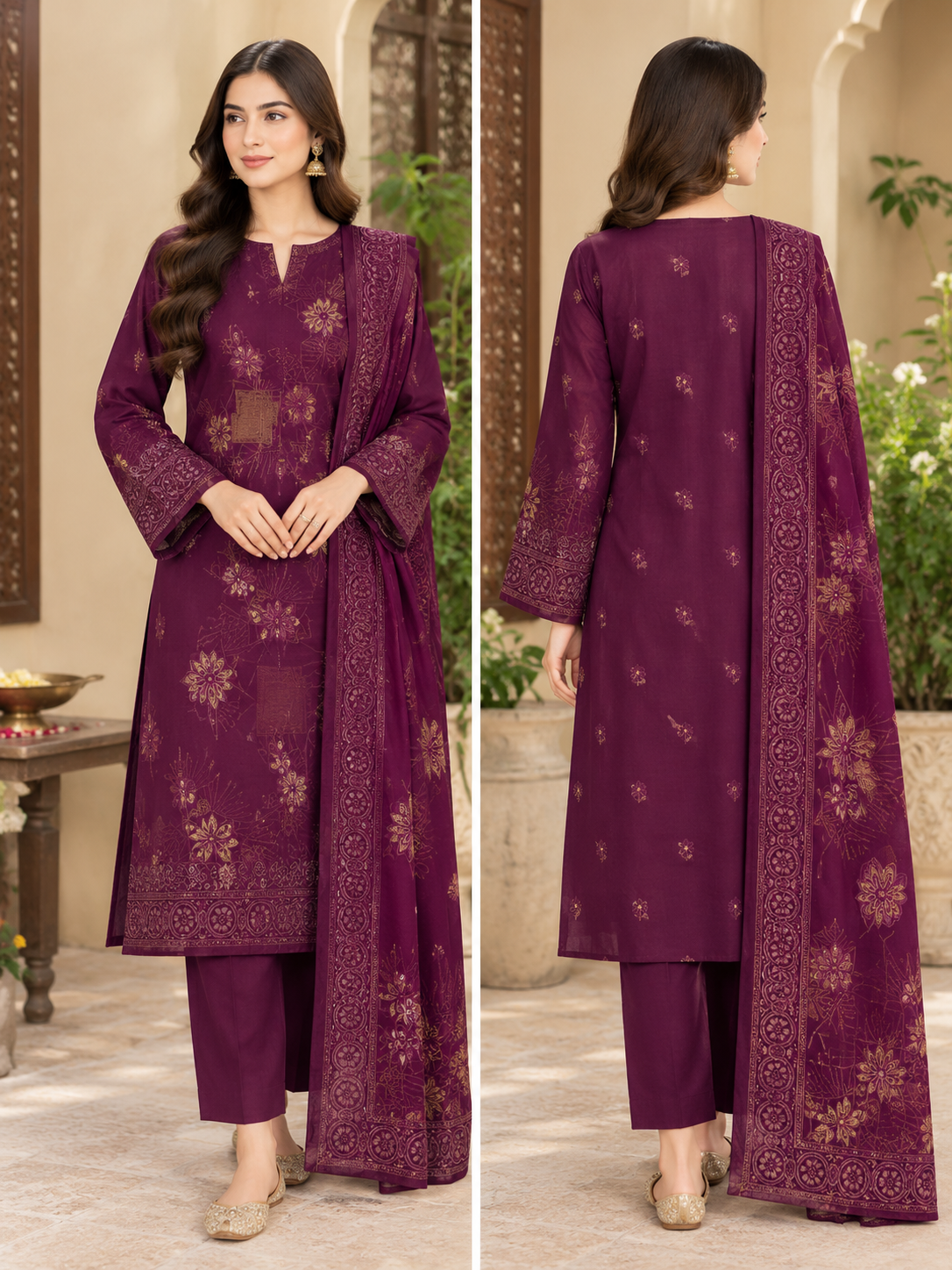 Sapphire 3-Piece Lawn Jacquard Suit