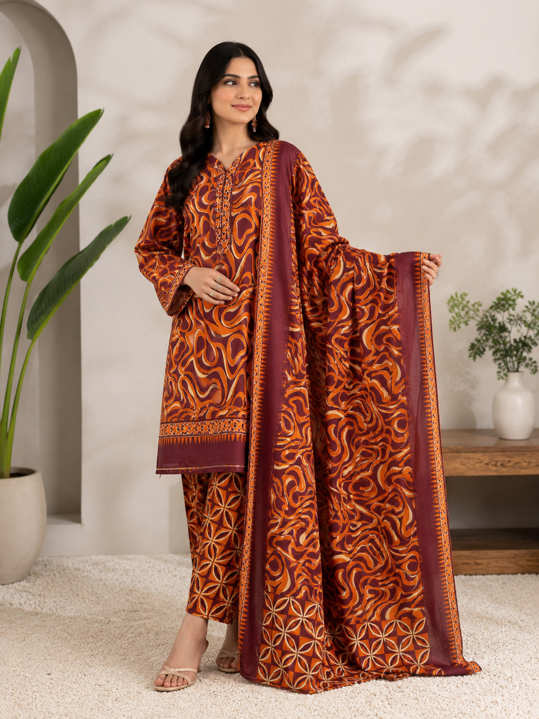 Bin Saeed Original 3 Piece Unstitched Printed Lawn Suit  Premium Summer Collection