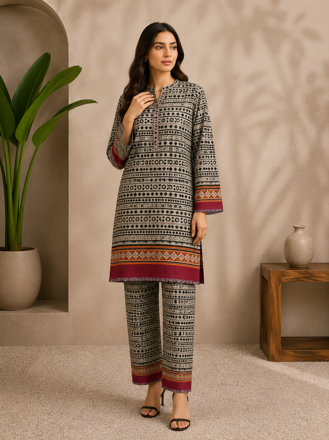 Bin Saeed 2 Piece Unstitched Lawn Suit Overall