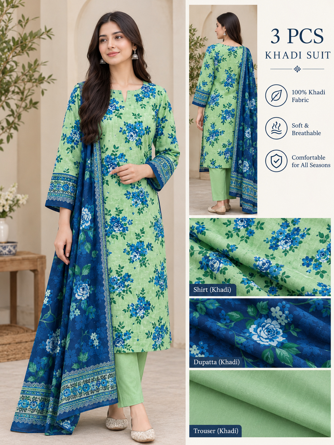 Khadi Premium 3-Piece Khaddar Unstitched Suit