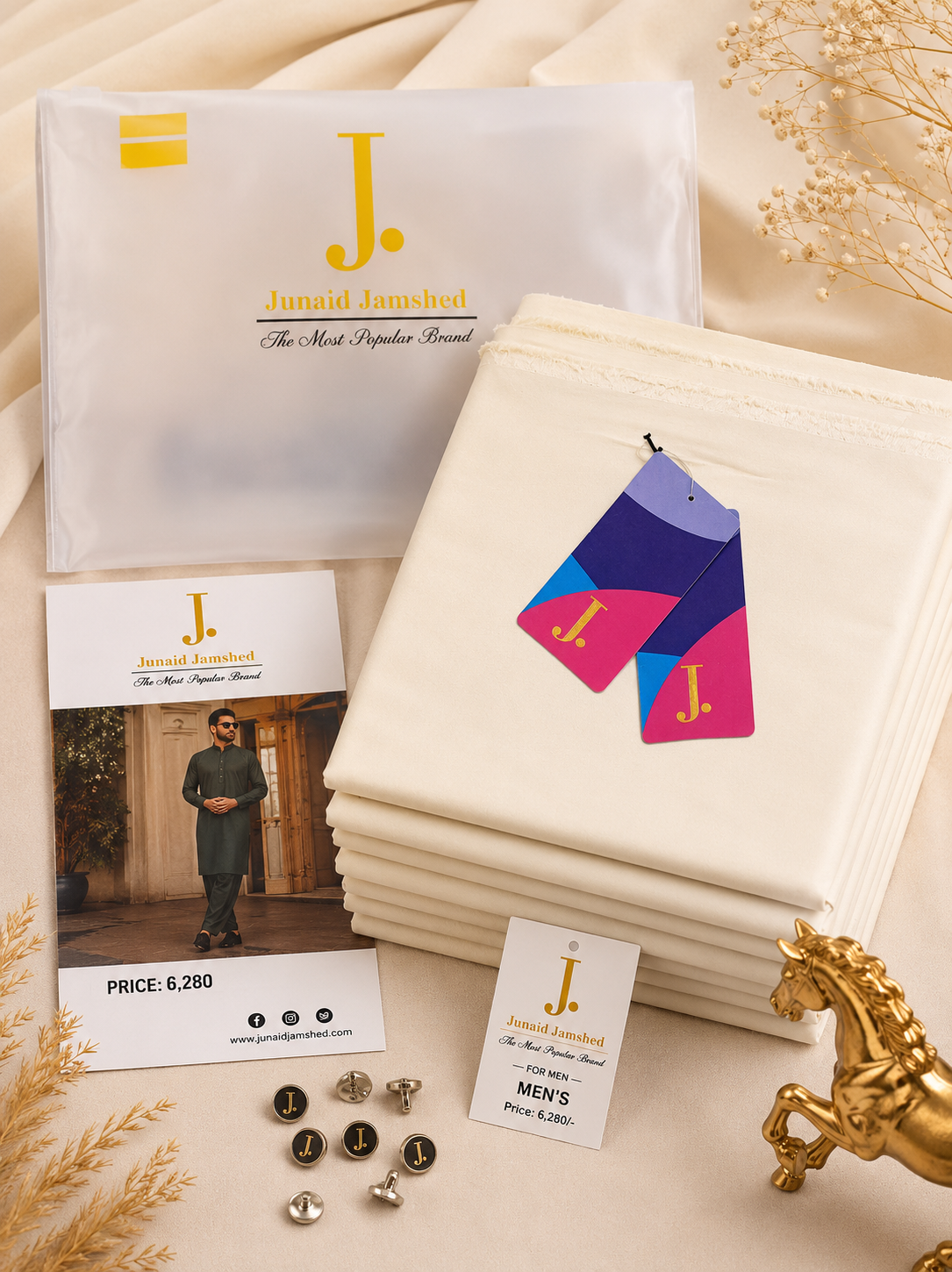 J. Original Men's Soft Cotton Unstitched Fabric Off White Premium Summer Collection
