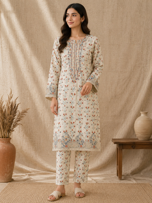 Khadi 2-Piece Embroidered Winter Suit Premium Quality Khadi Fabric