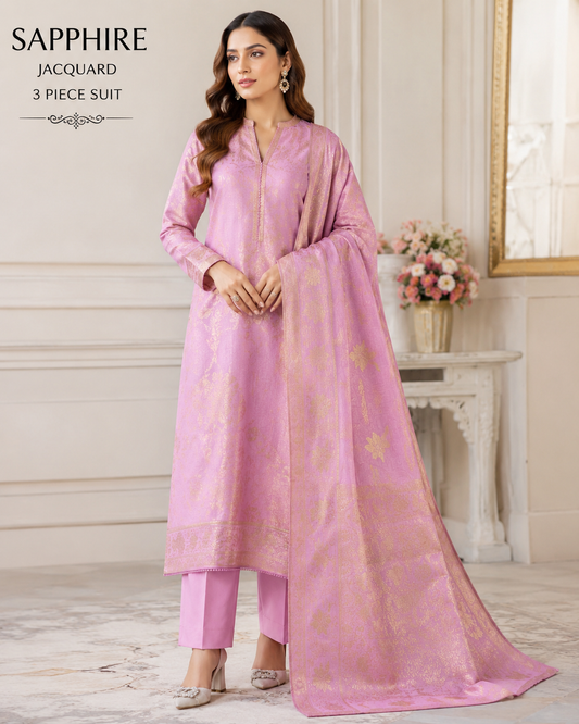 Sapphire 3Pcs Jacquard Lawn Unstitched Suit 100% Original Sapphire