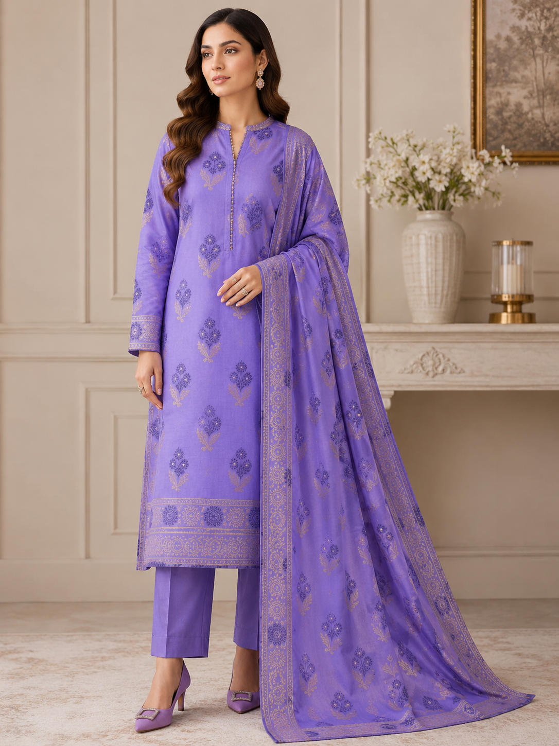 Sapphire 3Pcs Jacquard Lawn Unstitched Suit 100% Original Sapphire